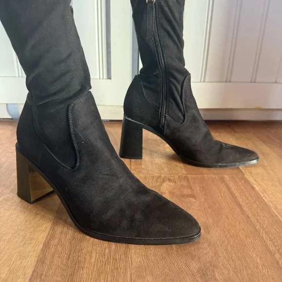 Zara Thigh High suede stacked heel boots - Picture 9 of 13